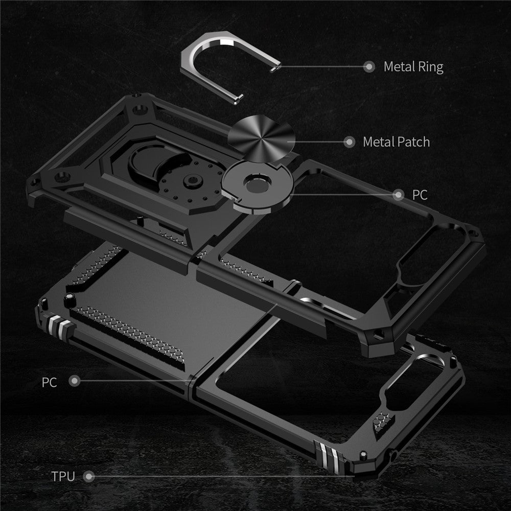 TPU+PC Phone Case for Samsung Galaxy Z Flip5 5G Ring Kickstand Anti-fall Cover with Car Mount Metal Sheet