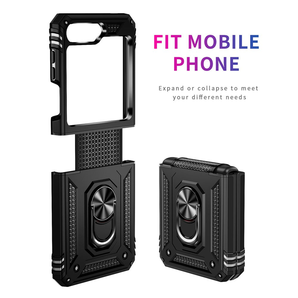 TPU+PC Phone Case for Samsung Galaxy Z Flip5 5G Ring Kickstand Anti-fall Cover with Car Mount Metal Sheet