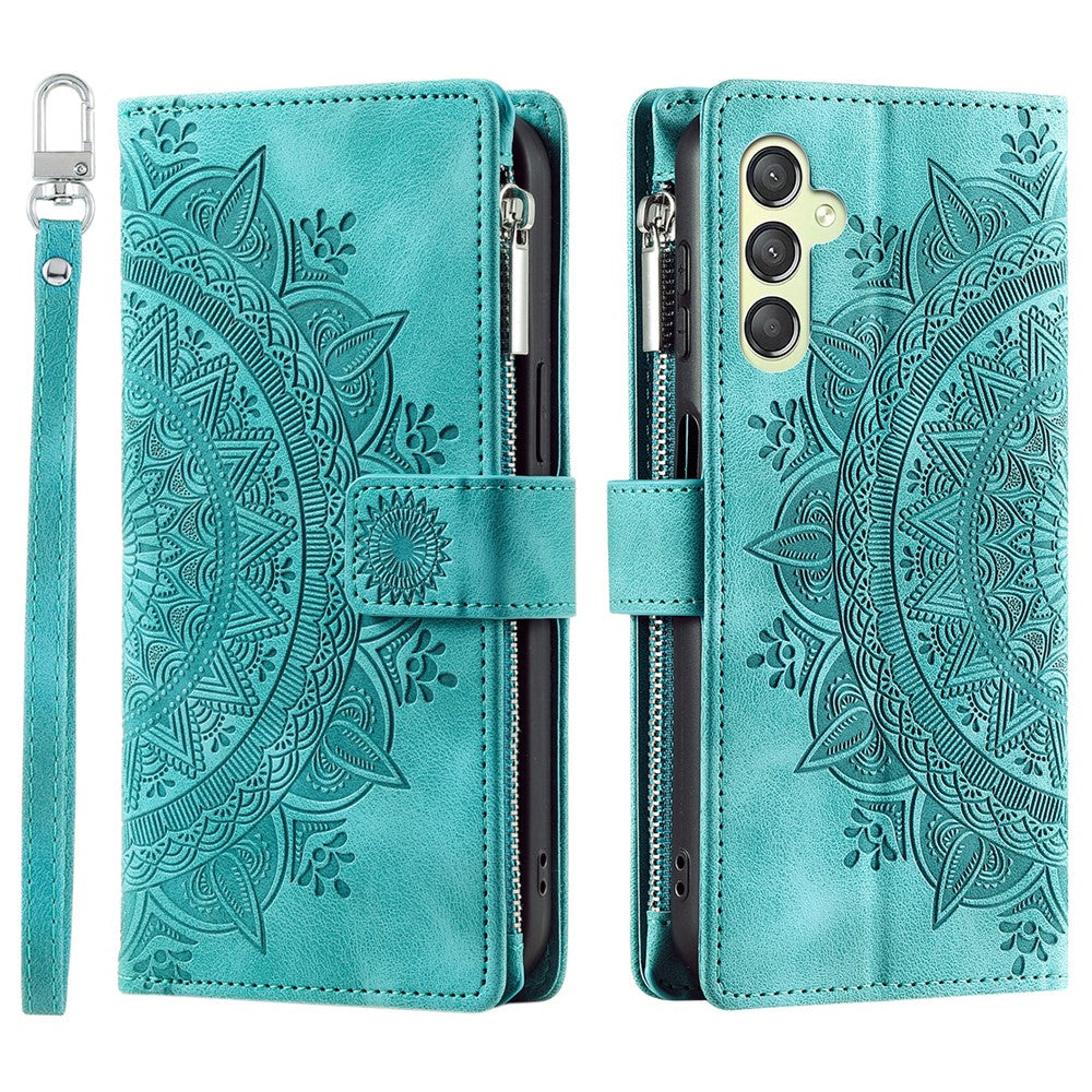 For Samsung Galaxy A25 5G (Global) (161.0 x 76.5 x 8.3mm) Wallet Zipper Leather Stand Flip Cover with Strap