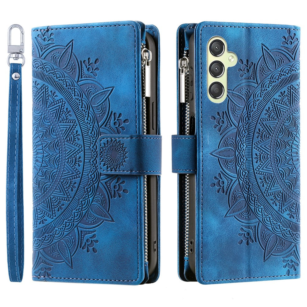 For Samsung Galaxy A25 5G (Global) (161.0 x 76.5 x 8.3mm) Wallet Zipper Leather Stand Flip Cover with Strap