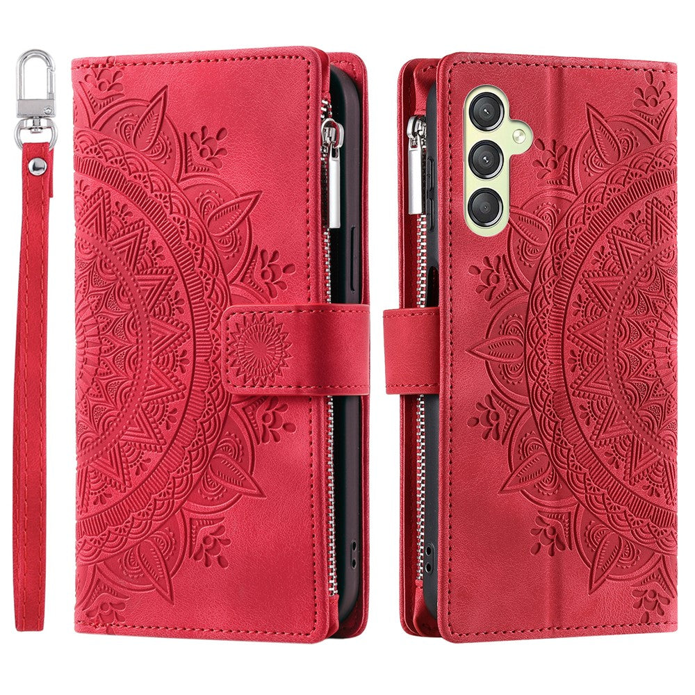 For Samsung Galaxy A25 5G (Global) (161.0 x 76.5 x 8.3mm) Wallet Zipper Leather Stand Flip Cover with Strap