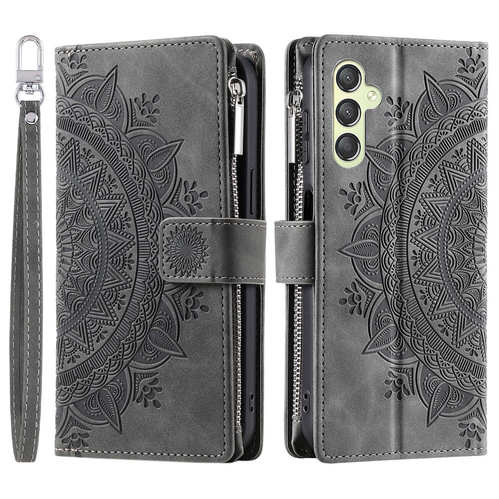 For Samsung Galaxy A25 5G (Global) (161.0 x 76.5 x 8.3mm) Wallet Zipper Leather Stand Flip Cover with Strap