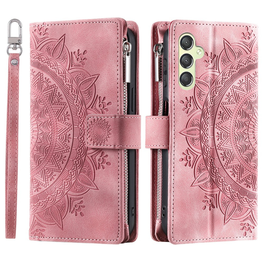 For Samsung Galaxy A25 5G (Global) (161.0 x 76.5 x 8.3mm) Wallet Zipper Leather Stand Flip Cover with Strap