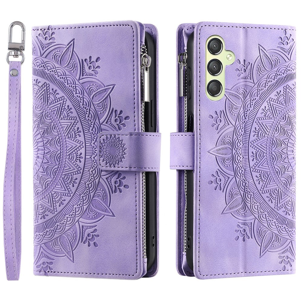 For Samsung Galaxy A25 5G (Global) (161.0 x 76.5 x 8.3mm) Wallet Zipper Leather Stand Flip Cover with Strap