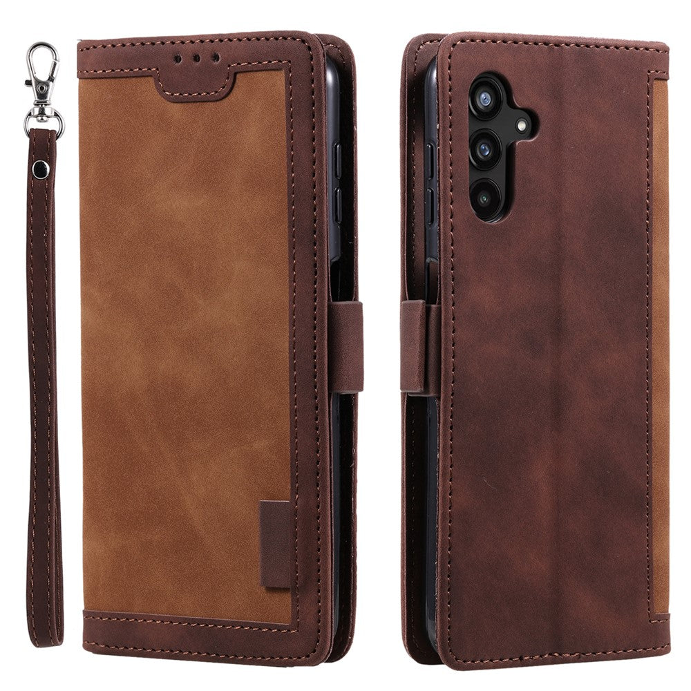 For Samsung Galaxy S23 FE Stand Wallet Flip Cover PU Leather Retro Case Color Splicing Shell with Wrist Strap