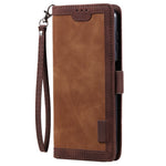 For Samsung Galaxy S23 FE Stand Wallet Flip Cover PU Leather Retro Case Color Splicing Shell with Wrist Strap