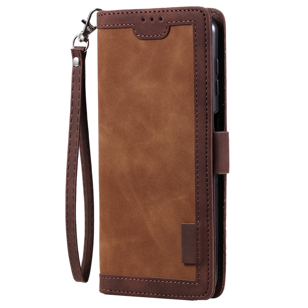 For Samsung Galaxy S23 FE Stand Wallet Flip Cover PU Leather Retro Case Color Splicing Shell with Wrist Strap