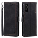 For Samsung Galaxy S23 FE Stand Wallet Flip Cover PU Leather Retro Case Color Splicing Shell with Wrist Strap
