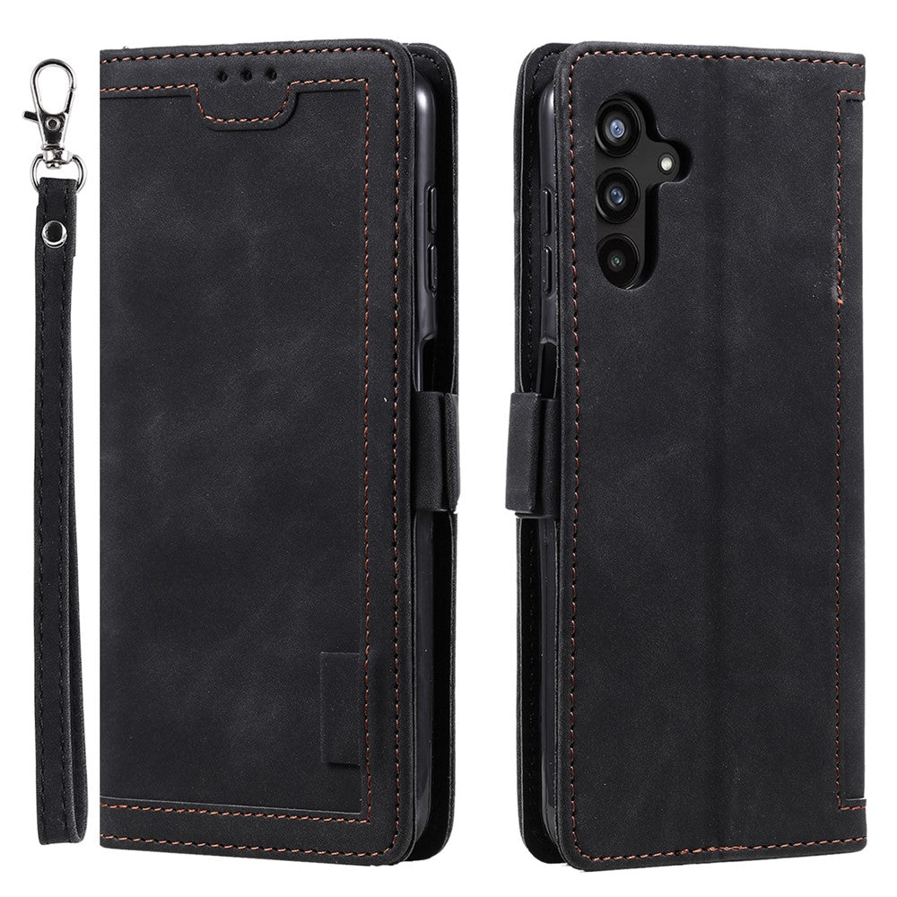 For Samsung Galaxy S23 FE Stand Wallet Flip Cover PU Leather Retro Case Color Splicing Shell with Wrist Strap