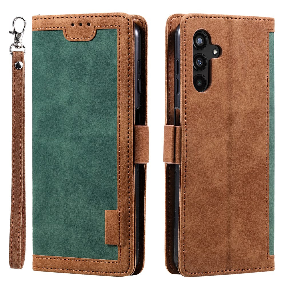 For Samsung Galaxy S23 FE Stand Wallet Flip Cover PU Leather Retro Case Color Splicing Shell with Wrist Strap