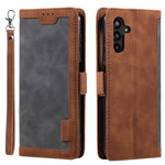 For Samsung Galaxy S23 FE Stand Wallet Flip Cover PU Leather Retro Case Color Splicing Shell with Wrist Strap
