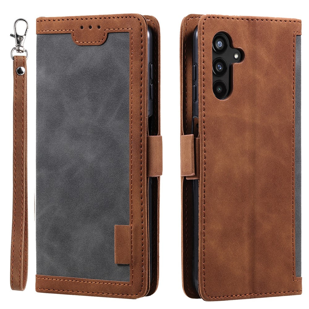 For Samsung Galaxy S23 FE Stand Wallet Flip Cover PU Leather Retro Case Color Splicing Shell with Wrist Strap