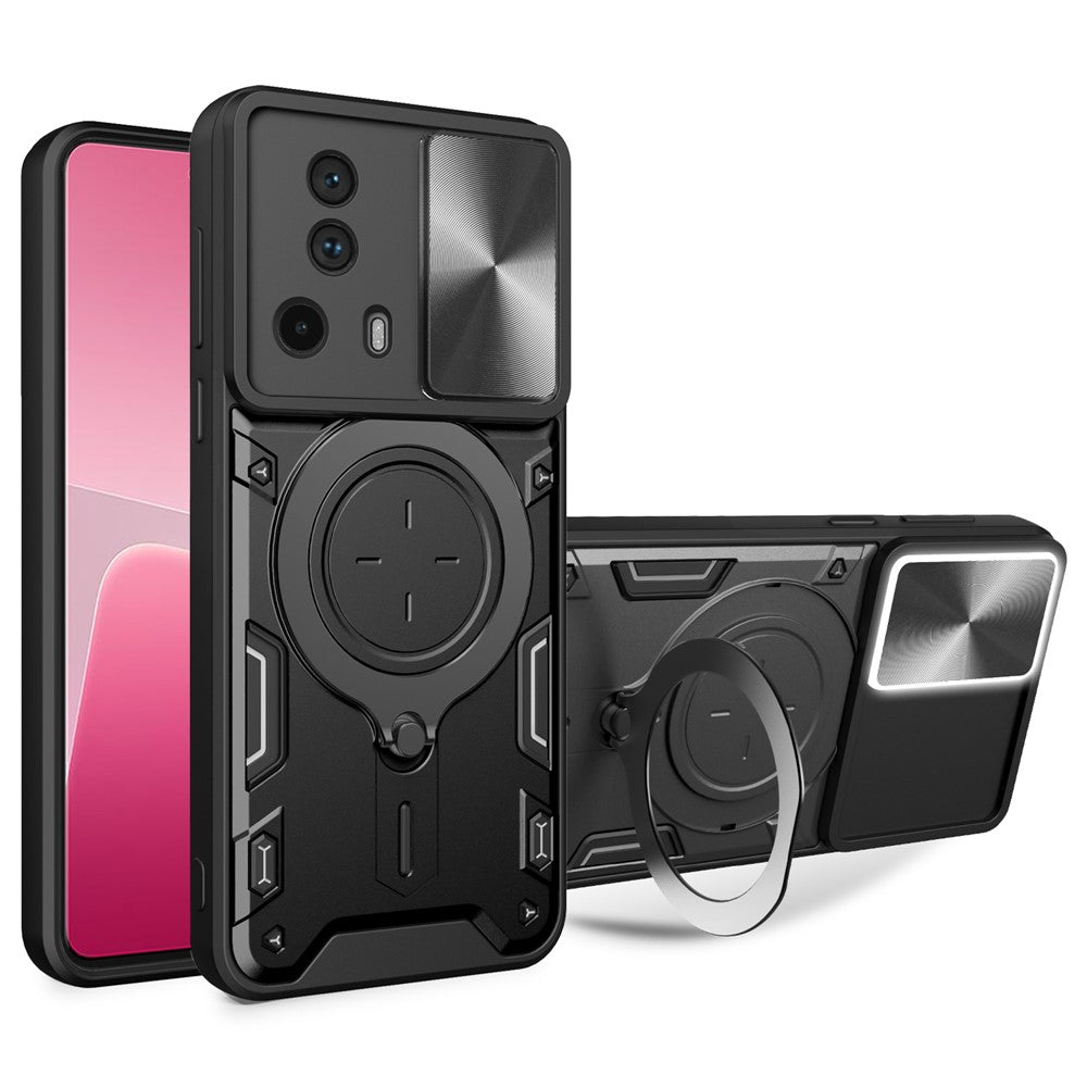 For Xiaomi 13 Lite / Civi 2 5G PC+TPU Shockproof Cover with Slide Camera Lid Ring Kickstand Phone Case