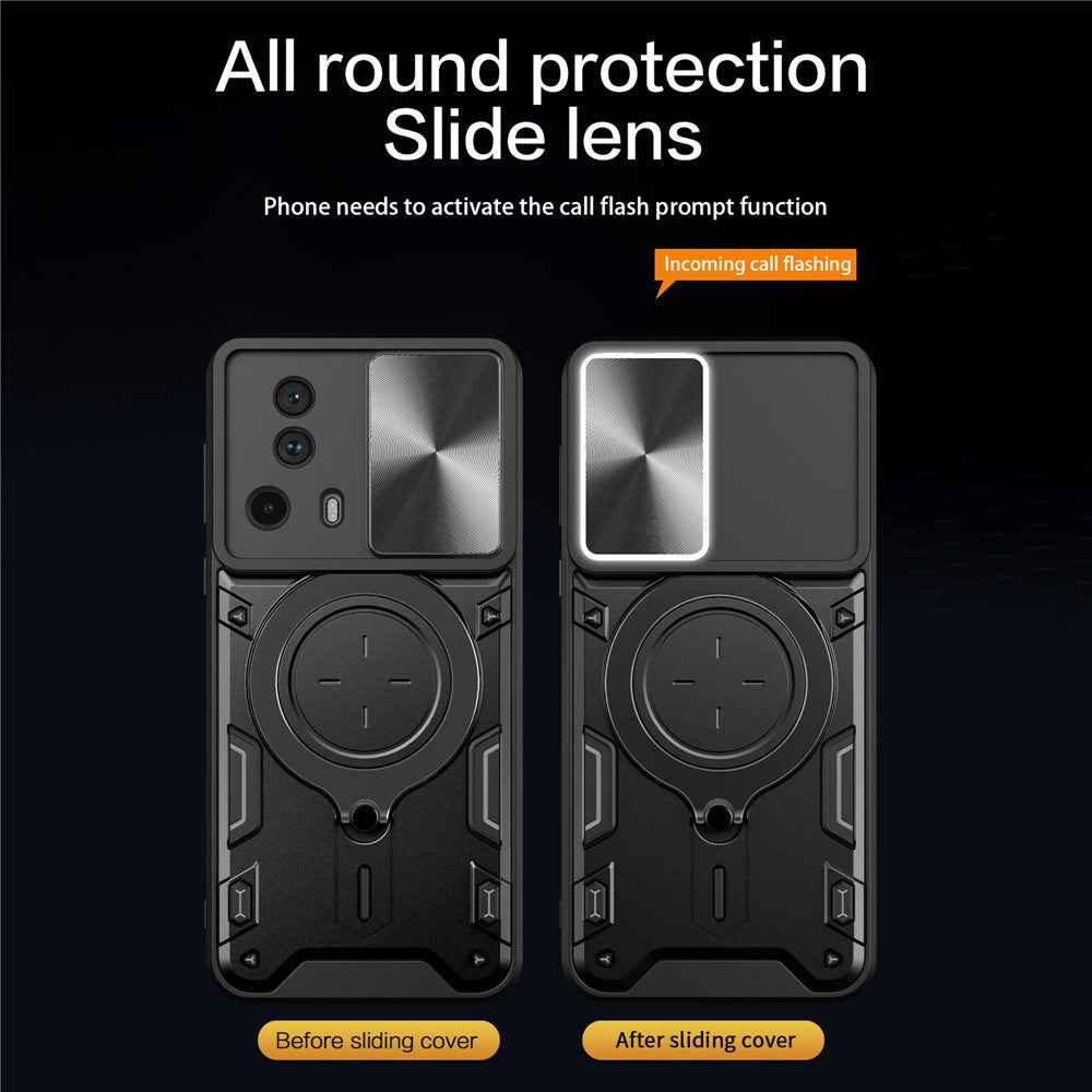 For Xiaomi 13 Lite / Civi 2 5G PC+TPU Shockproof Cover with Slide Camera Lid Ring Kickstand Phone Case