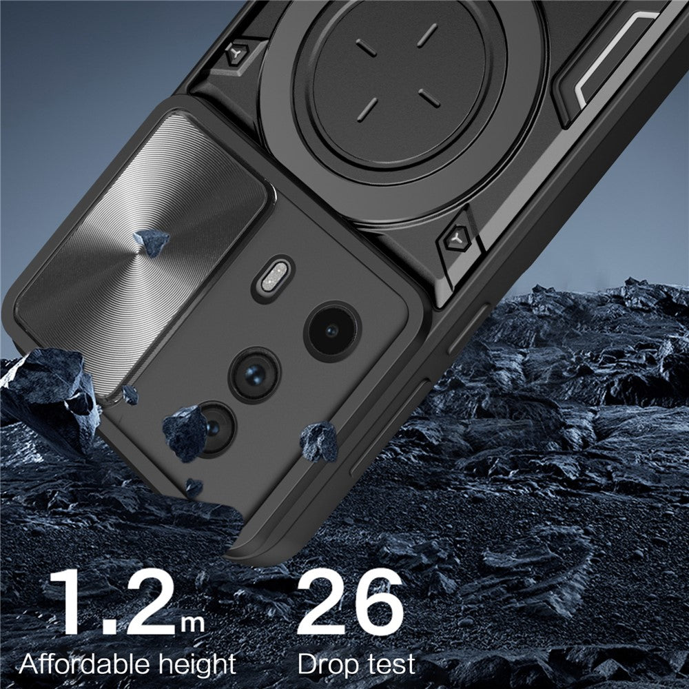 For Xiaomi 13 Lite / Civi 2 5G PC+TPU Shockproof Cover with Slide Camera Lid Ring Kickstand Phone Case