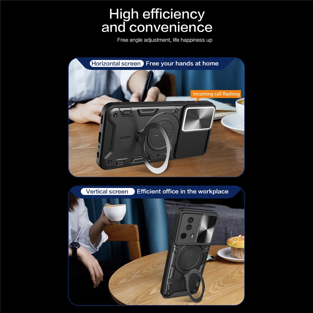 For Xiaomi 13 Lite / Civi 2 5G PC+TPU Shockproof Cover with Slide Camera Lid Ring Kickstand Phone Case