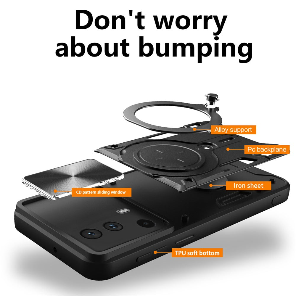 For Xiaomi 13 Lite / Civi 2 5G PC+TPU Shockproof Cover with Slide Camera Lid Ring Kickstand Phone Case
