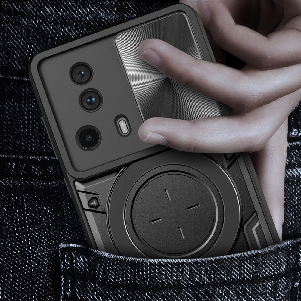 For Xiaomi 13 Lite / Civi 2 5G PC+TPU Shockproof Cover with Slide Camera Lid Ring Kickstand Phone Case