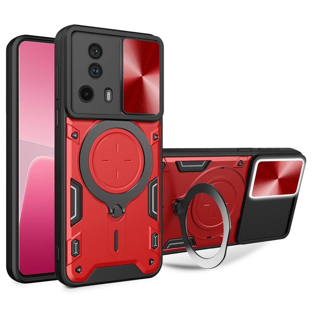 For Xiaomi 13 Lite / Civi 2 5G PC+TPU Shockproof Cover with Slide Camera Lid Ring Kickstand Phone Case