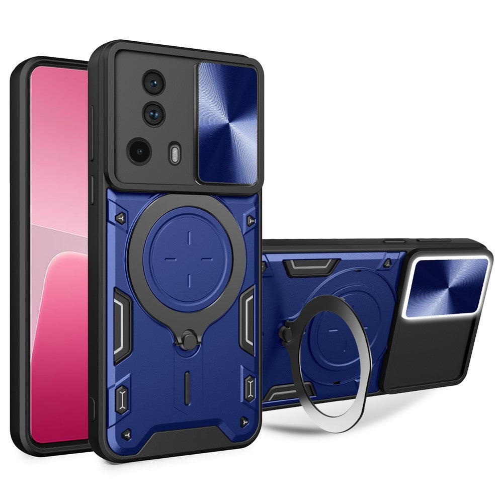 For Xiaomi 13 Lite / Civi 2 5G PC+TPU Shockproof Cover with Slide Camera Lid Ring Kickstand Phone Case