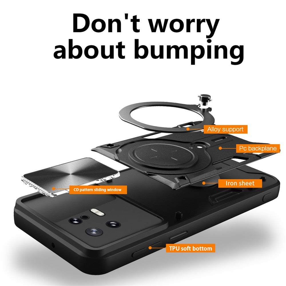 Xiaomi 13 Fallsäkert Skal med Skjutkameraring Stöd PC+TPU mobilskal