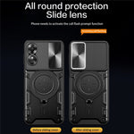 Drop-proof Cover for Oppo A17 4G / A17k 4G Slide Camera Lid PC+TPU Phone Case with Ring Kickstand