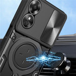 Drop-proof Cover for Oppo A17 4G / A17k 4G Slide Camera Lid PC+TPU Phone Case with Ring Kickstand