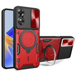 Drop-proof Cover for Oppo A17 4G / A17k 4G Slide Camera Lid PC+TPU Phone Case with Ring Kickstand