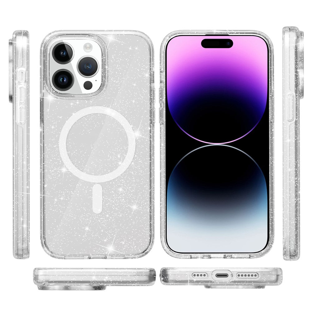 Glitter Magnetic Case for iPhone 15 Pro Max , Hard PC + Soft TPU Compatible with MagSafe Phone Cover