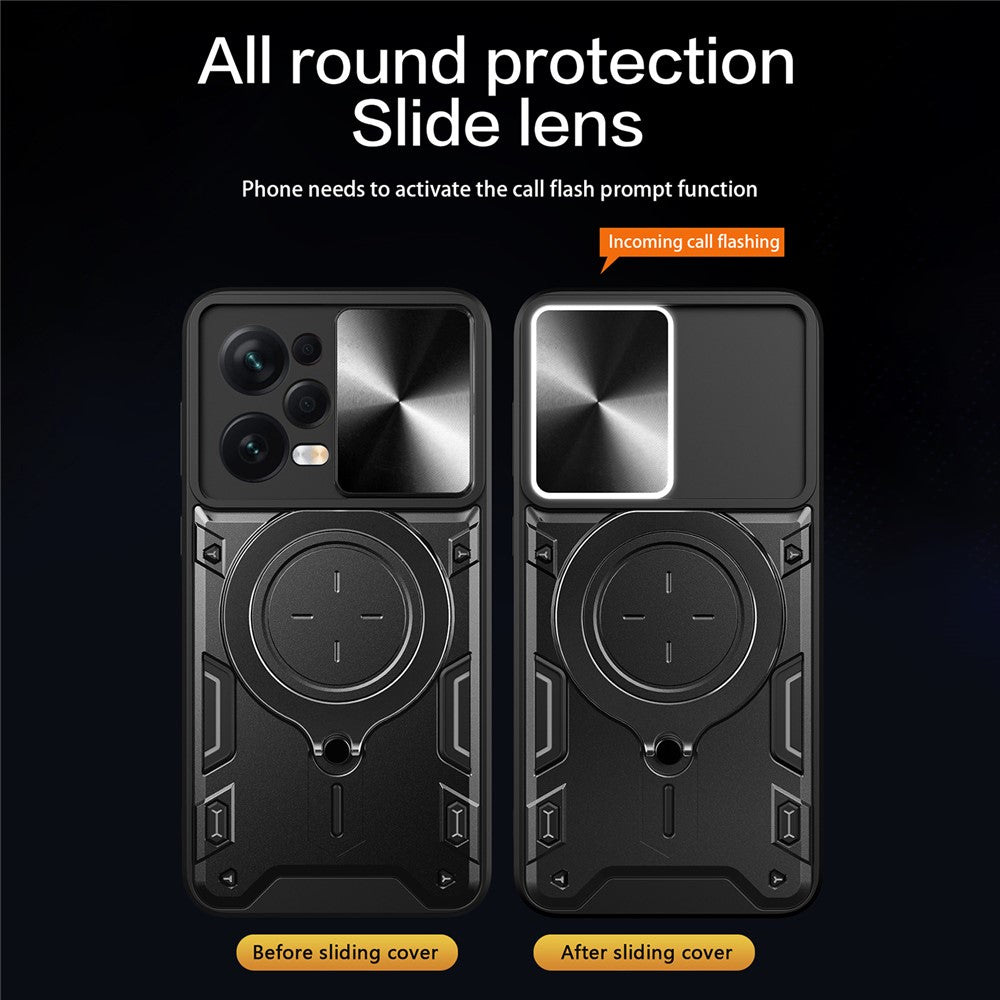 Skyddsfodral för Xiaomi Redmi Note 12 Pro 5G / Note 12 Pro Speed 5G / Poco X5 Pro 5G, Skjutbart kameralock PC+TPU Stativ mobilskal