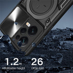 Skyddsfodral för Xiaomi Redmi Note 12 Pro 5G / Note 12 Pro Speed 5G / Poco X5 Pro 5G, Skjutbart kameralock PC+TPU Stativ mobilskal