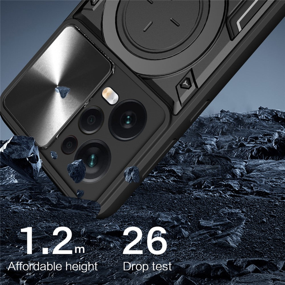 Skyddsfodral för Xiaomi Redmi Note 12 Pro 5G / Note 12 Pro Speed 5G / Poco X5 Pro 5G, Skjutbart kameralock PC+TPU Stativ mobilskal