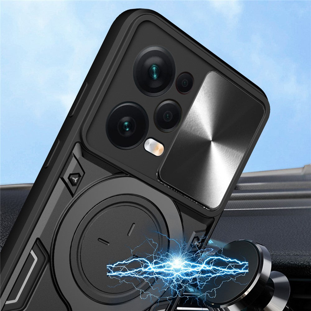 Skyddsfodral för Xiaomi Redmi Note 12 Pro 5G / Note 12 Pro Speed 5G / Poco X5 Pro 5G, Skjutbart kameralock PC+TPU Stativ mobilskal