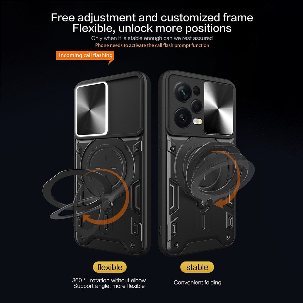 Skyddsfodral för Xiaomi Redmi Note 12 Pro 5G / Note 12 Pro Speed 5G / Poco X5 Pro 5G, Skjutbart kameralock PC+TPU Stativ mobilskal