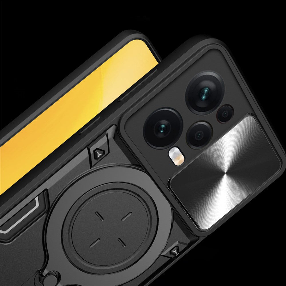 Skyddsfodral för Xiaomi Redmi Note 12 Pro 5G / Note 12 Pro Speed 5G / Poco X5 Pro 5G, Skjutbart kameralock PC+TPU Stativ mobilskal