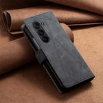 BINFEN COLOR BF05 For Samsung Galaxy Z Fold5 5G Imprint Stand Phone Case PU Leather Wallet Cover
