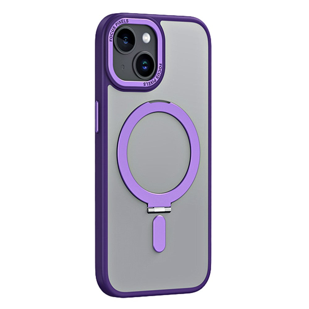 Kickstand magnetisk cover til iPhone 15 Plus, stødsikkert TPU+akryl mat telefoncover