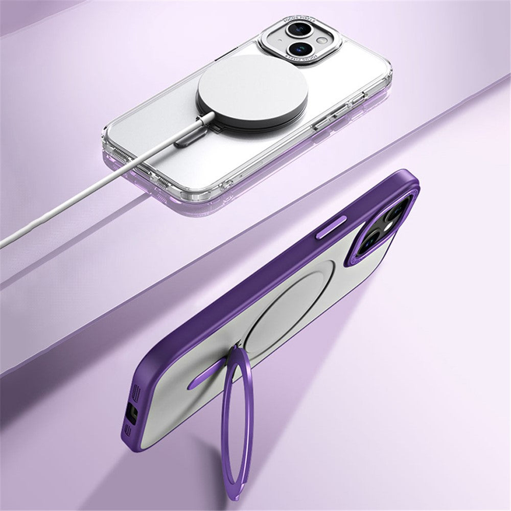 Kickstand magnetisk cover til iPhone 15 Plus, stødsikkert TPU+akryl mat telefoncover