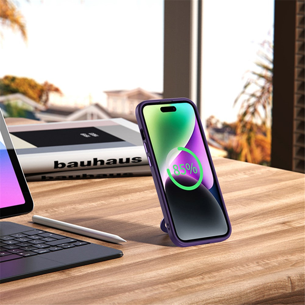 Kickstand magnetisk cover til iPhone 15 Plus, stødsikkert TPU+akryl mat telefoncover