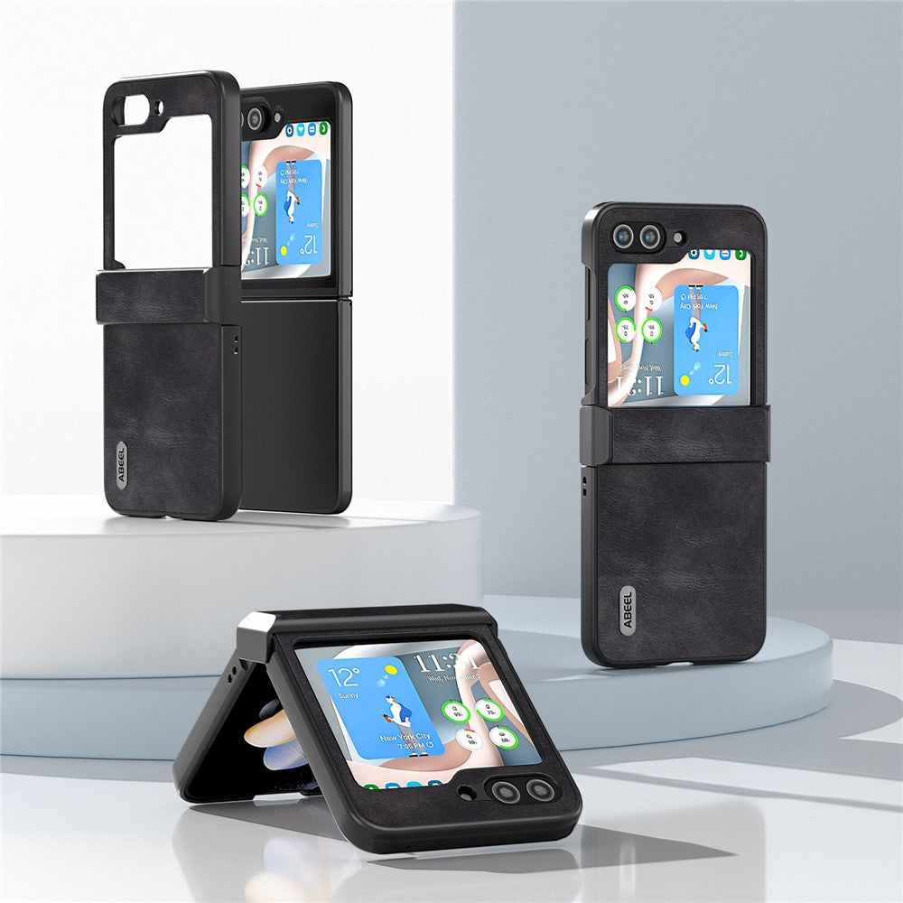 ABEEL Hinge Design Phone Case for Samsung Galaxy Z Flip5 5G , Cowhide Texture PU Leather + PC Cover