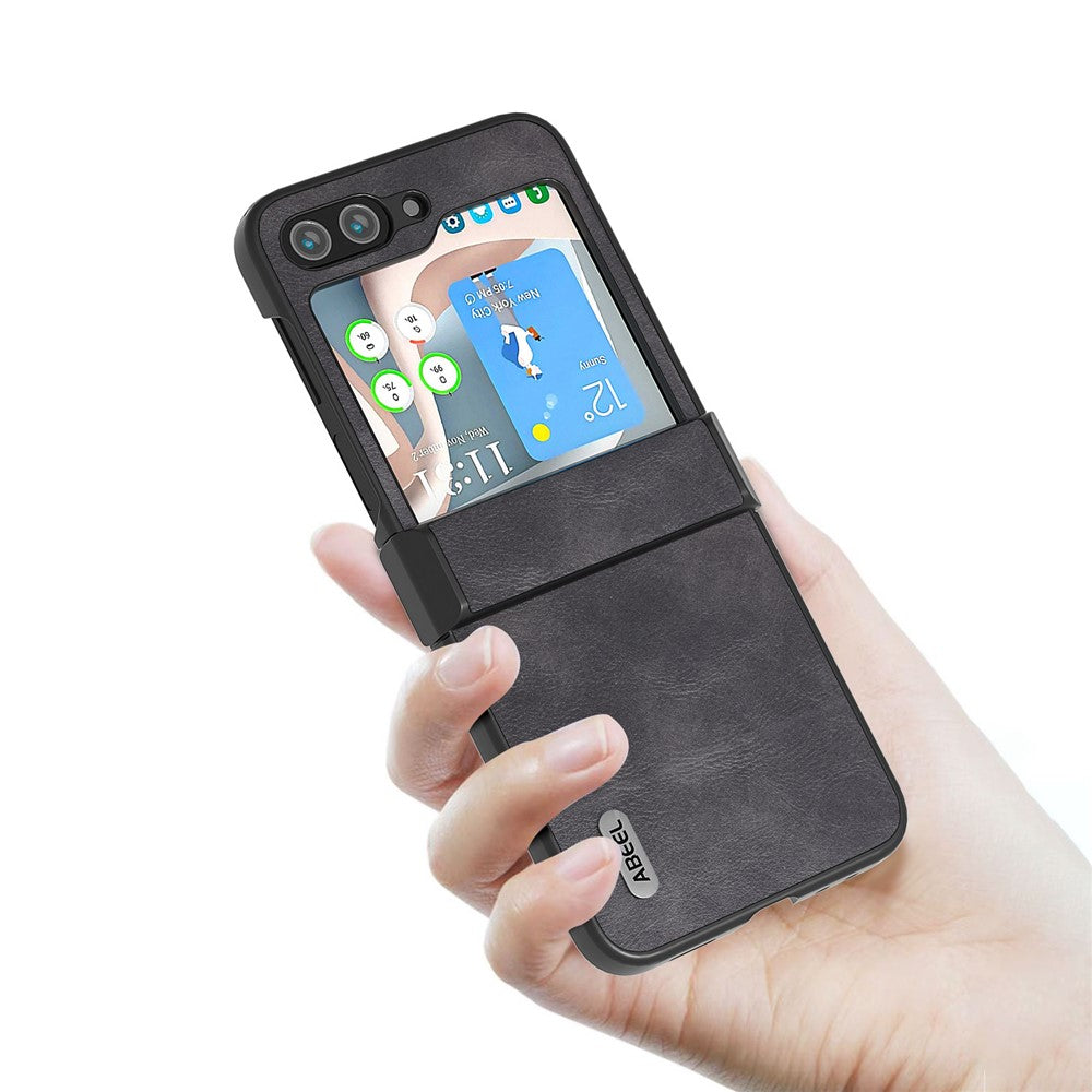 ABEEL Hinge Design Phone Case for Samsung Galaxy Z Flip5 5G , Cowhide Texture PU Leather + PC Cover