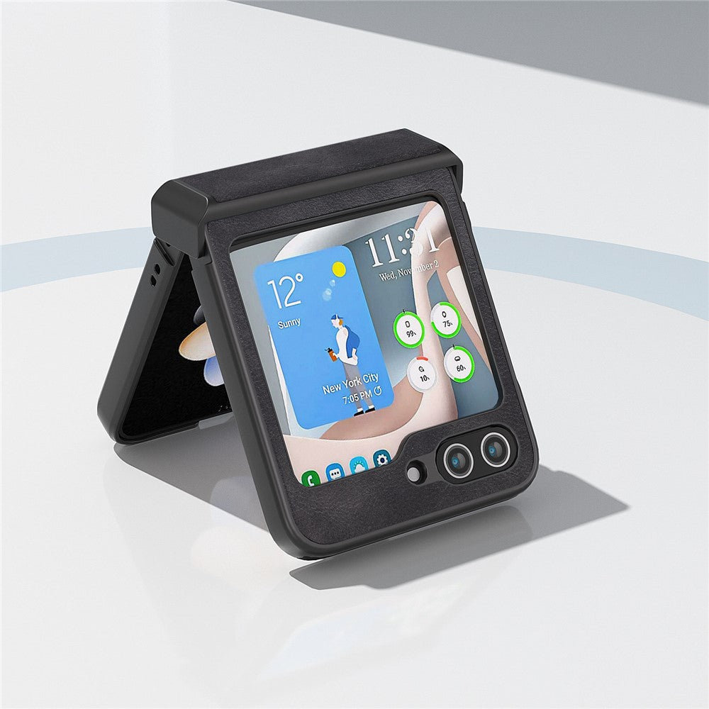ABEEL Hinge Design Phone Case for Samsung Galaxy Z Flip5 5G , Cowhide Texture PU Leather + PC Cover