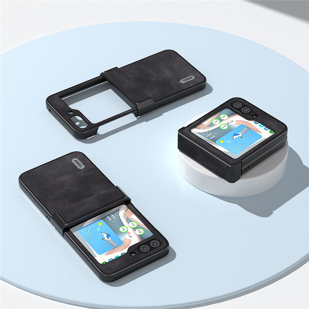 ABEEL Hinge Design Phone Case for Samsung Galaxy Z Flip5 5G , Cowhide Texture PU Leather + PC Cover