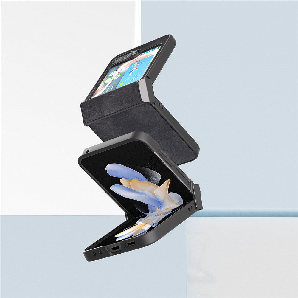 ABEEL Hinge Design Phone Case for Samsung Galaxy Z Flip5 5G , Cowhide Texture PU Leather + PC Cover