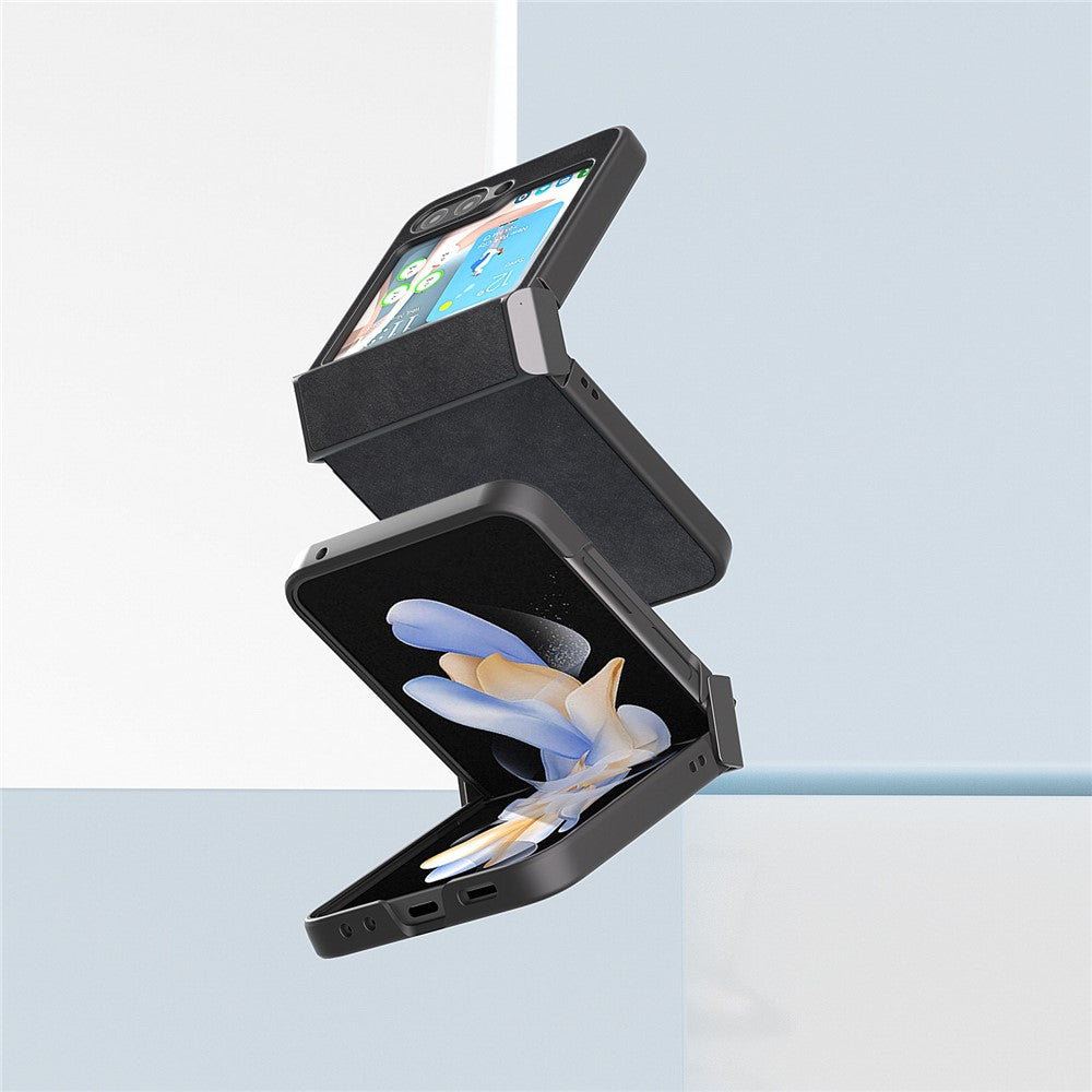 ABEEL Tekstureret Telefoncover til Samsung Galaxy Z Flip5 5G, PU-læderbelagt PC-cover med Hængselbeskyttelse