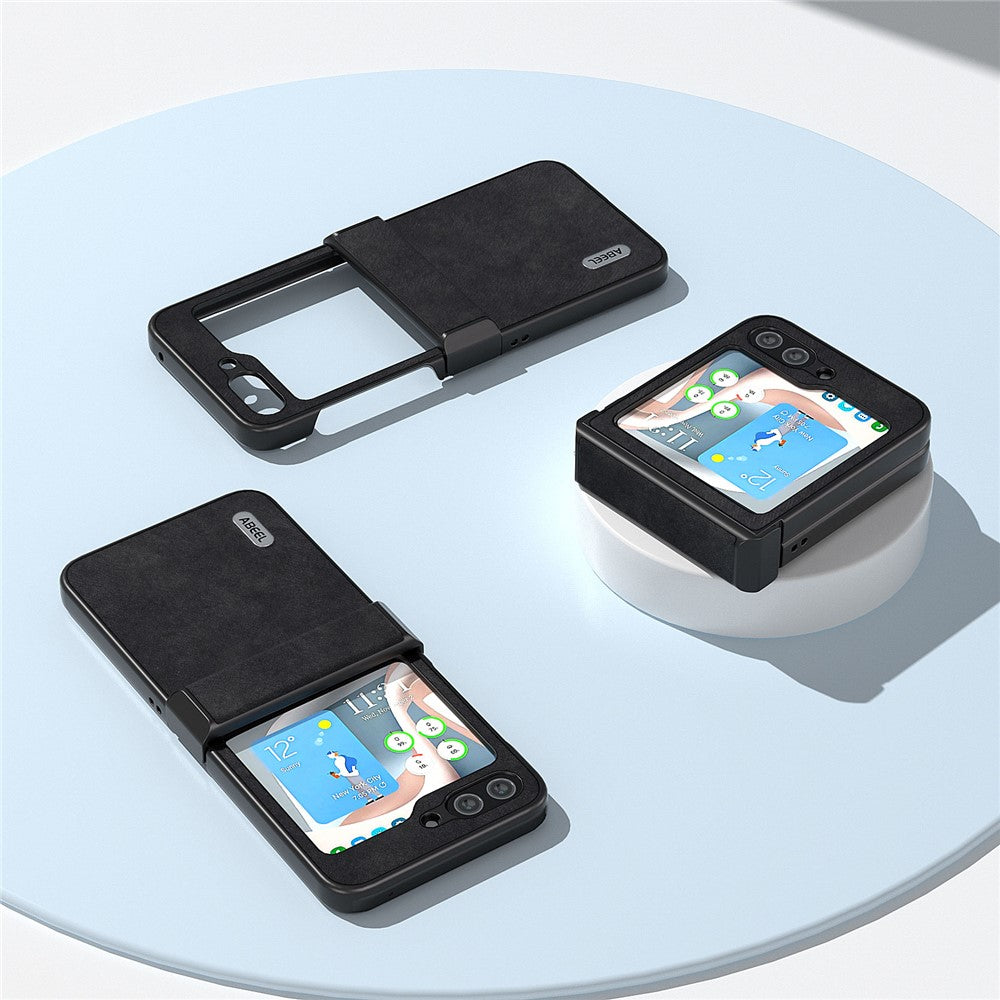 ABEEL Tekstureret Telefoncover til Samsung Galaxy Z Flip5 5G, PU-læderbelagt PC-cover med Hængselbeskyttelse