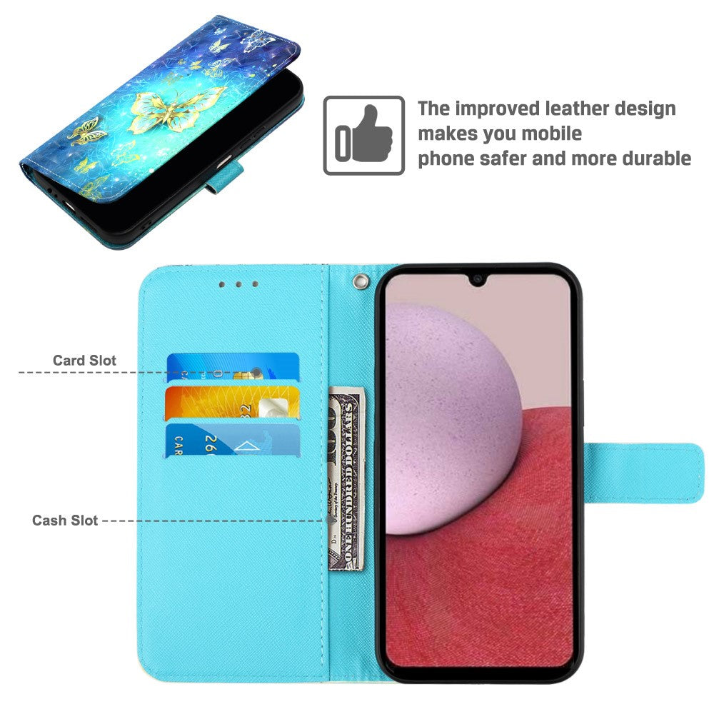 For Samsung Galaxy A24 4G (162.1mm) Leather Case 3D Pattern Printing Wallet Stand Mobile Cover with Strap