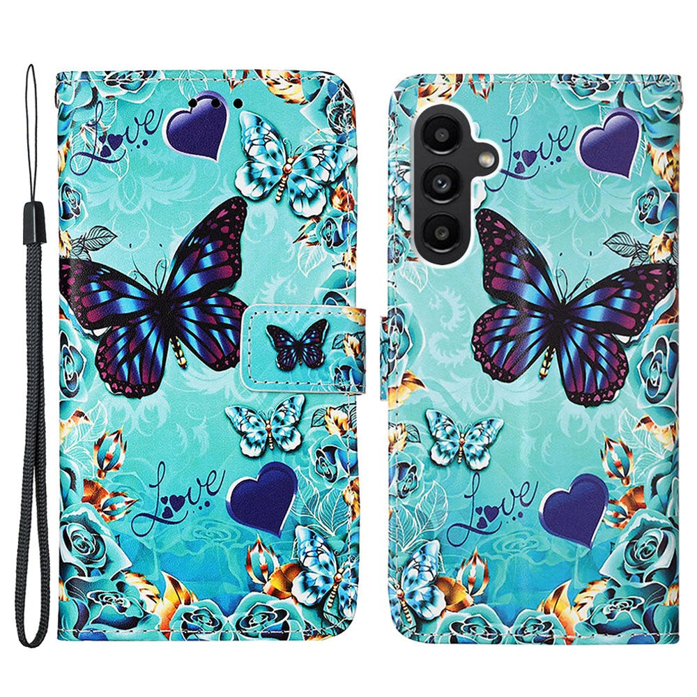 Til Samsung Galaxy A24 4G (162.1mm) Læderetui med rem og kortholder Mønstertryk Telefonstativcover