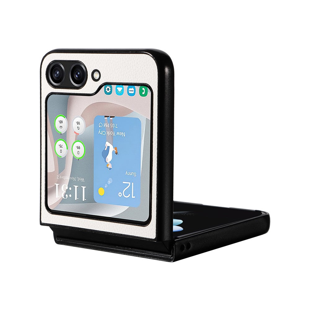 For Samsung Galaxy Z Flip5 5G Litchi Texture Phone Case PU Leather Coated PC Slim Fit Cover