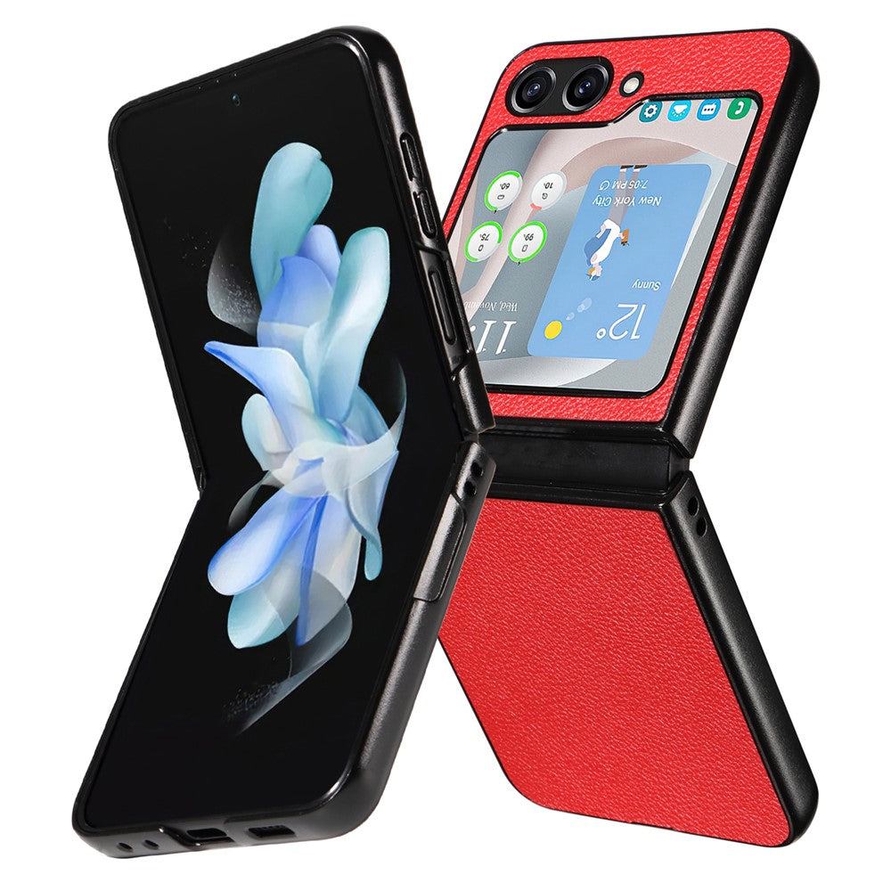 For Samsung Galaxy Z Flip5 5G Litchi Texture Phone Case PU Leather Coated PC Slim Fit Cover